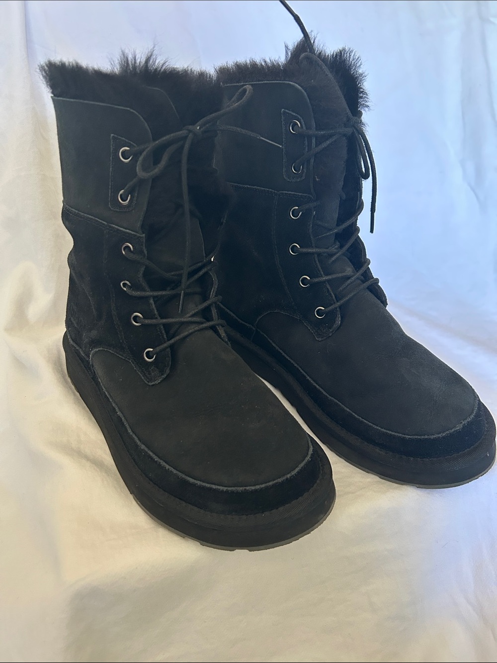 Black Suede Fur-Lined Lace-Up Women's Boots